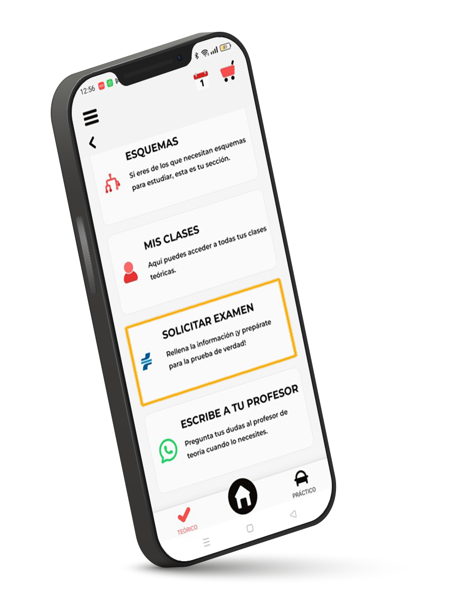 mockup movil solicitar examen teorica